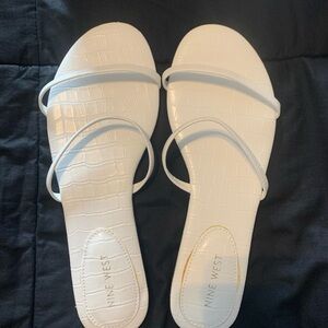 Nine West White Minimalist Slide Sandals